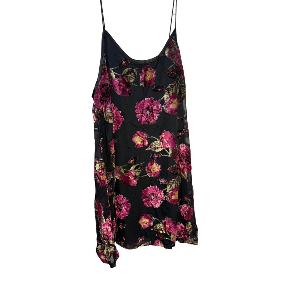 Floral Slip Dress By Oui Ami Black With Pink Rose Print Womens Adjustable Spaghe